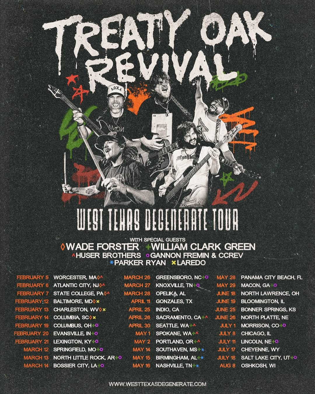 Treaty Oak Revival West Texas Degenerate Tour Poster 2026